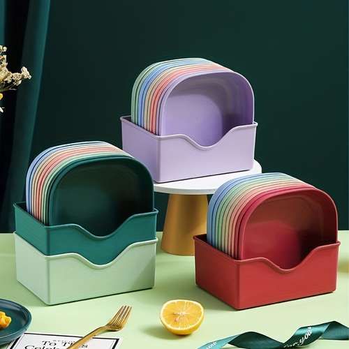 Multi Purpose Square Plastic Dinner Plate Set 10pc