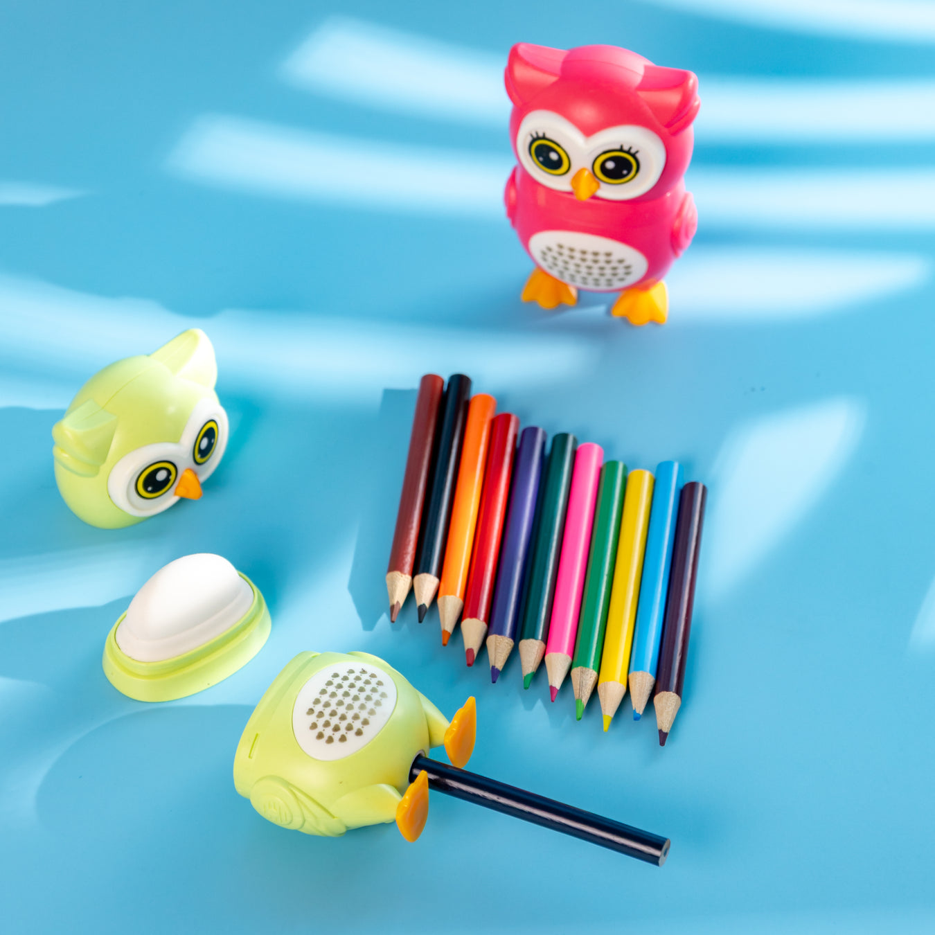 Sharpener with Erase Owl Shaped Cute & Colorful Combo for Kids