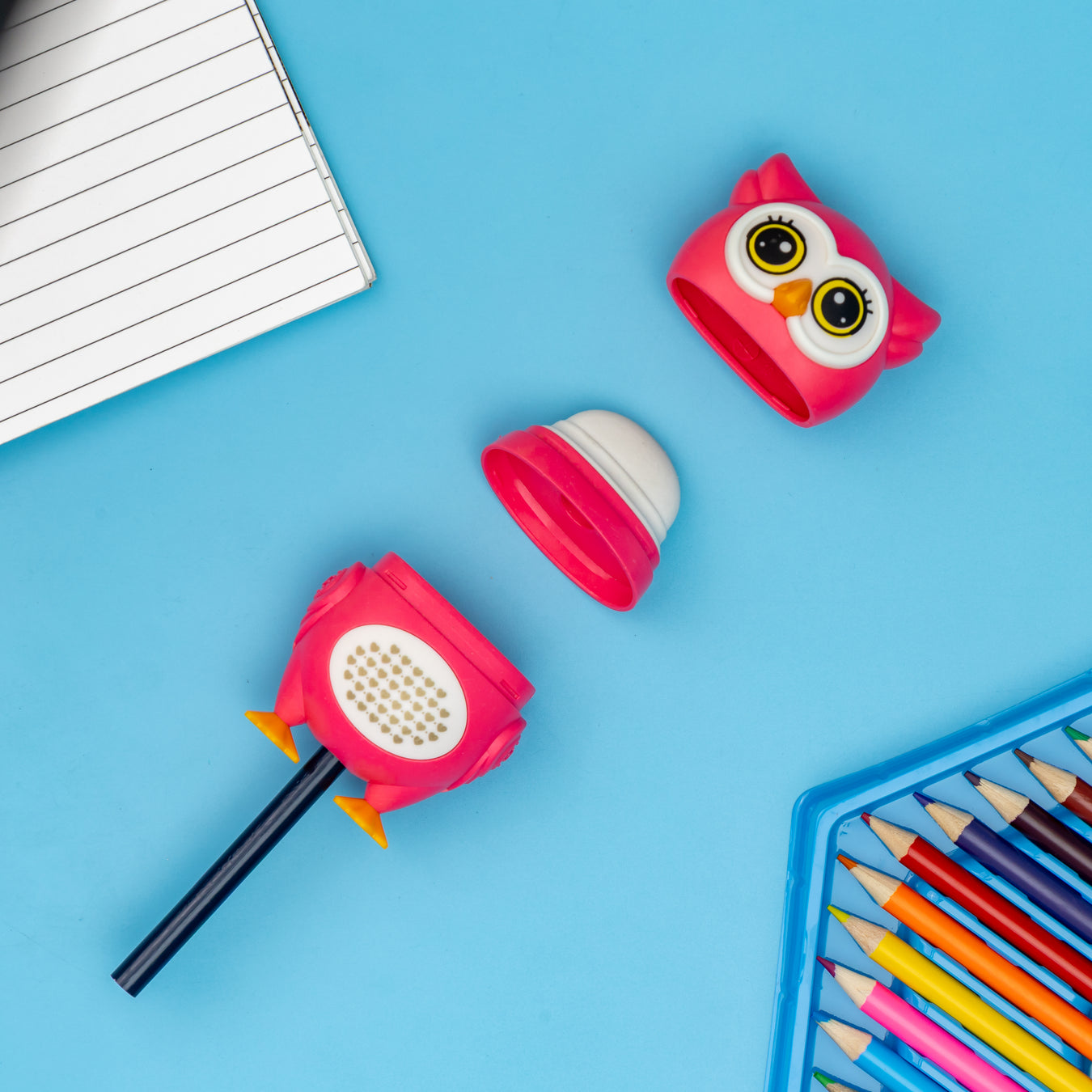 Sharpener with Erase Owl Shaped Cute & Colorful Combo for Kids