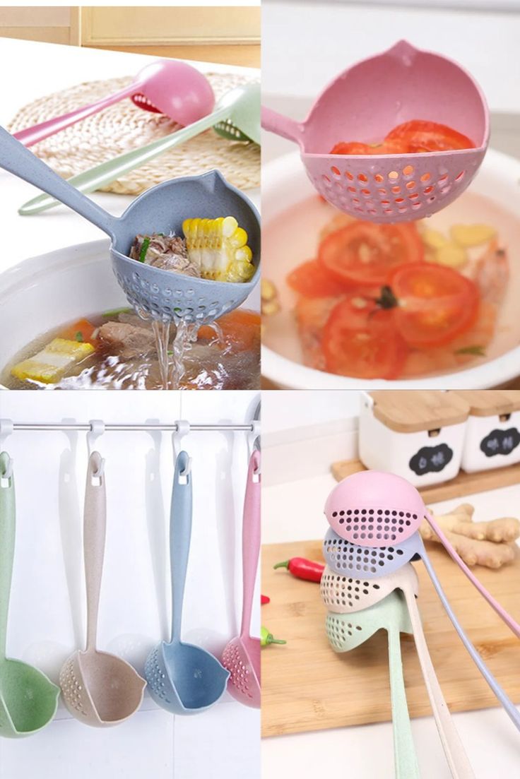 Long Handle 2 In 1 Cooking Colander Slotted Spoon.
