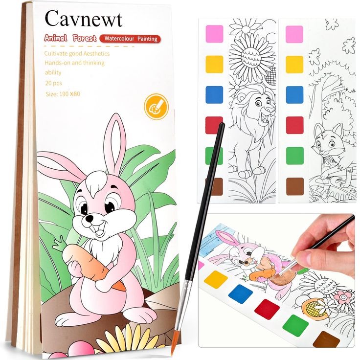 Watercolor Painting Book with Brush for Kids